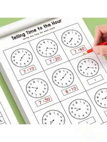 32-Page Math Clock Time Workbook | For Preschool To First Grade, Fun Math Book, Clock Reading Book, Arithmetic Book, Suitable For Home Or School Use, Paper Material, Color - Multicolor - View 6