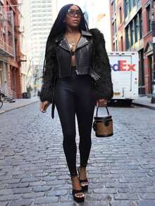 Women Faux Fur Coats - Black - View 2