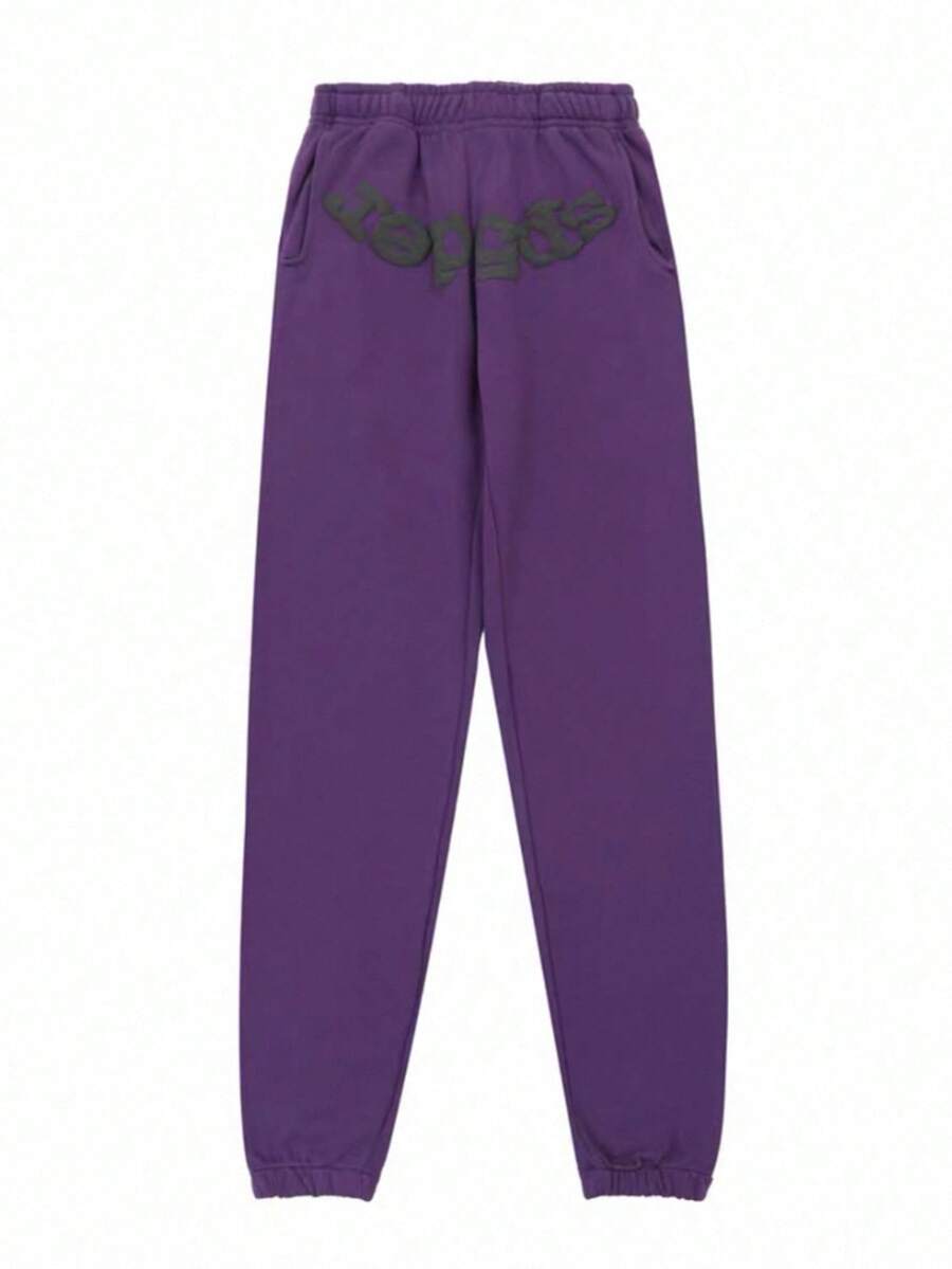 SP5DER Spider Worldwide Tracksuit Hoodie Set Cobweb Spider Style, Letter Print, Hip Hop Hoodie Set,Long Sleeve Fashion Sweatshirt, Hoodie Pant Casual Tracksuit Long Sleeve Athletic Suit, Couple MatchingDesign, Designed For Both Men And Women.Sportswear Set - Purple/pants - 查看 1