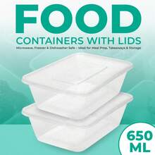 50pcs X 500ml, 650ml, 750ml, 1000ml Plastic Food Containers With Lids - Disposable Food Containers - Microwavable - Clear - View 6