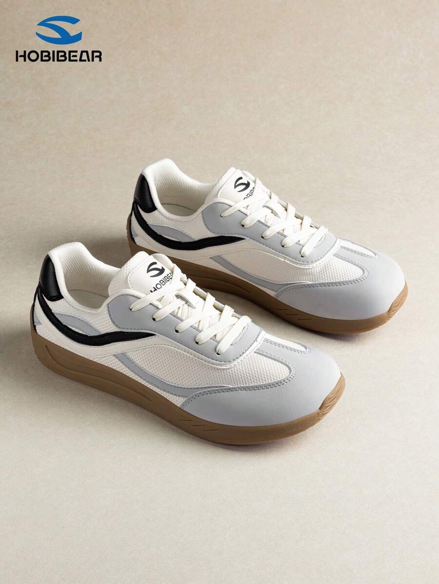 HOBIBEAR 新款时尚休闲系带运动鞋，软底滑板鞋，男女通用，四季皆宜 - 米灰 - 查看 1