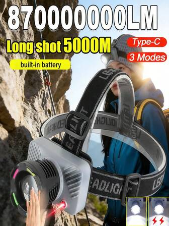 High Power Infrared Sensor LED Headlamp, 18650 Rechargeable Bright Headlight Flashlight With Long Beam Distance, Lightweight Portable Headlamp Suitable For Outdoor Camping Hiking Climbing, Waterproof And Durable