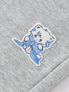 Balabala Mikko Girls Knitted Pants, Elastic Waist, Cute Cartoon Print, Soft Comfortable Fabric, Easy Movement Daily Bottoms - Light Gray - View 5