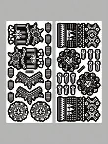2 Sheets Tattoo Template - Multi Style Hollow Out Body Art Template With Decorative Flowers, Geometric And Retro Patterns, Reusable For DIY Temporary Tattoos,Suitable For Various Body Parts, Perfect For Parties, Festivals And Daily Styling, Easy To Apply And Clean
