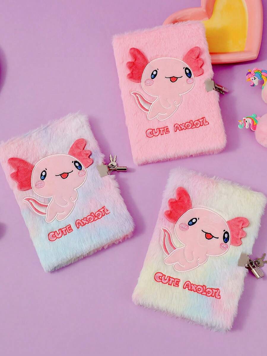 1 PC Cartoon Fish Plush Lock Notebook Student A5 Cute Diary Girl Notebook Gift Notebook - Multicolor - View 1