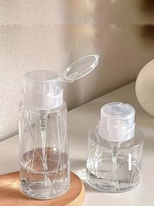 200ml Transparent Nail Art Pump Bottle, Nail Polish Remover Alcohol Separation Bottle, Transparent Nail Art Empty Bottle With Lock - Multicolor - View 2