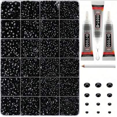 18000pcs Multi-Color Rhinestones, Flat Bottom Resin Gems Crystals For Crafts Decoration, Includes 3pcs 9ml B7000 Jewelry Glue And Tweezers, Suitable For DIY Crafts, Clothing, Shoes And Textiles