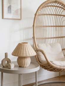 1pc Bohemian Rattan Pleated Table Lamp, Nordic Ins Style Soft Lighting Bedroom Bedside Lamp, Cozy Decor Nightlight For Homestay - Natural Wood Color - View 8