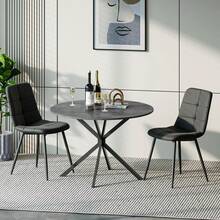 Dining Table And Chairs Set Of 2, Grey Folding Round Dining Table With 2 Black Linen Fabric Chairs For Dining Room, Kitchen, Living Room - Gray Table + 2 Black Linen Chairs - View 11