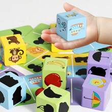 Early Education Puzzle Shadow Matching Block Pattern Matching Game Animal Fruit Cognitive Exercise Fine Action Toy Montessori Shadow Matching Block Puzzle Early Education Puzzle Animal Pattern Matching Game Wooden Toy Matching Puzzle Game Montessori Digital Classification And Stacking Toy Portable Iron Box Set - Multicolor - View 7