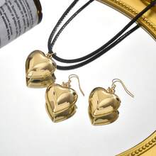 1 Set Minimalist Heart Shaped Earrings & Necklace Jewelry Set, Suitable For Women's Daily Wear - Gold - View 6