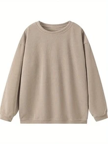 Spring Fall Oversized Ribbed Crew Neck Top  Workout Tops Women  Workout Tops  Long Sleeve Tops Women   Sweaters For Women(If You Prefer The Relaxed Fit As Shown In The Picture, We Suggest Ordering 1–2 Sizes Up.) - Màu Khaki - Xem 5