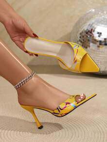 1双基本款高跟凉拖鞋，尖头细高跟，女士户外夏季鞋 - 黃色 - 查看 5