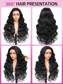 ZHUICHAO 34英寸自然黑混色真人发假发，13x4高清透明波浪蕾丝前假发，预先拔毛并漂白，女士款 - 1B# - 查看 4