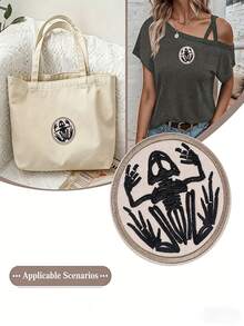 1pc Skeleton Frog Embroidered Patch, Gothic Humorous Design With Heat-Seal Backing, Sew Or Iron-On, Suitable For Clothing, Accessories, Hats, Shoes, Bags And DIY Crafts