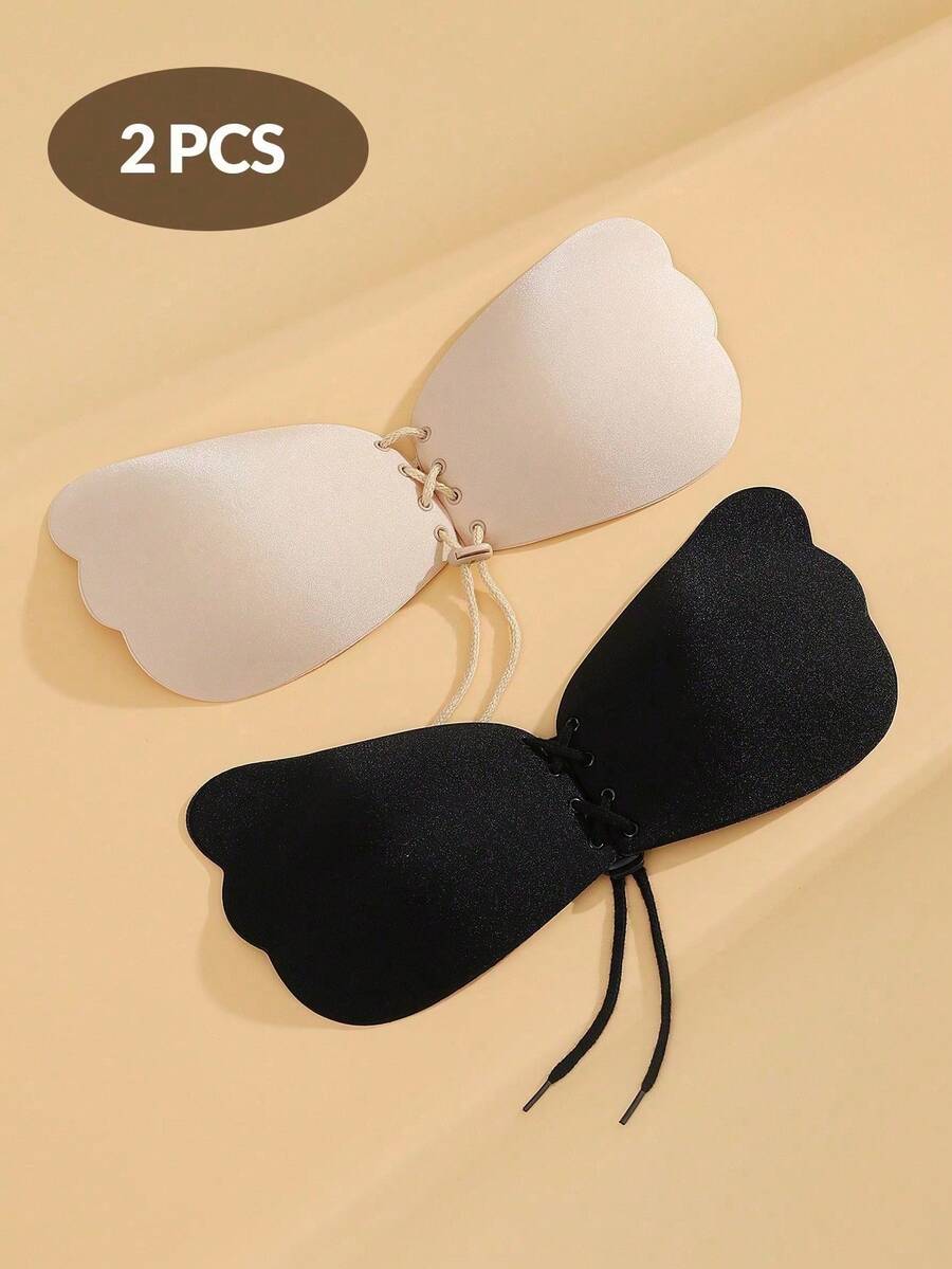 2 Pairs /1 Pair Of Strapless Invisible Bras, Reusable Folding Bras, Women's Invisible Bras, Invisible Backless Bras With Breast Stickers, Large Bras, Suitable For Most People - Multicolor - View 1