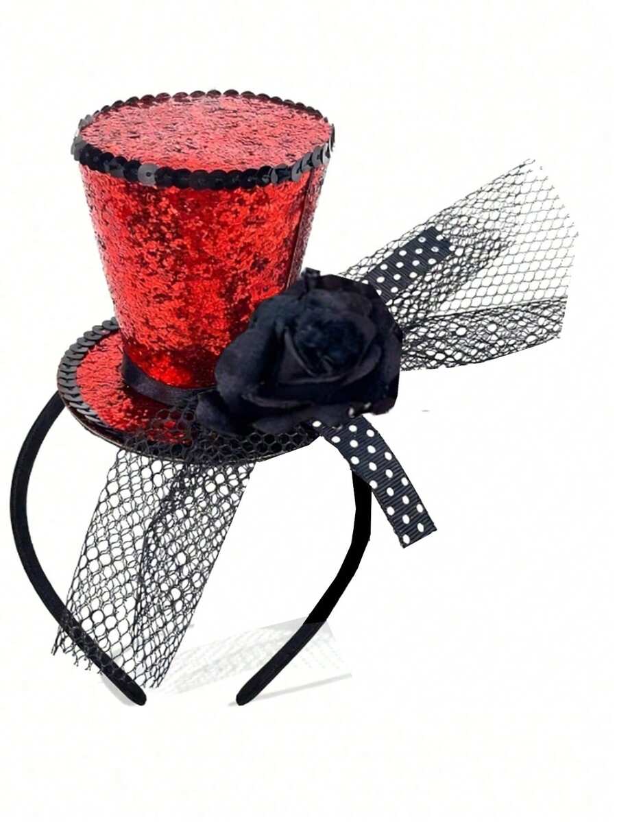 1 pieza Sombrero de copa mini rojo elegante y de moda, adecuado para encantadoras fiestas de té, temporada de vuelta al colegio, fiestas, festivales de música, Halloween, Navidad y Nochevieja - Multicolor - Ver 1