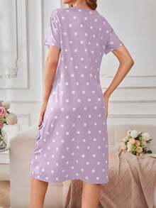 可爱白色兔子波点紫色连衣裙，舒适可机洗 - 淡紫色 - 查看 2