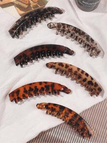 6件套秋冬甜美果冻透明豹纹防滑香蕉夹，简约百搭一体式宽弧亮面扭结发爪夹 - 6 件組 - 豹紋香蕉夾 - 查看 2