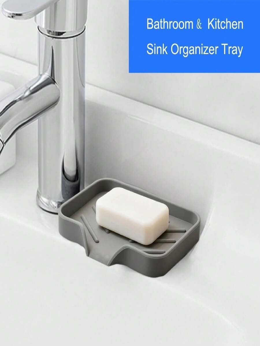 1PC Transparent Silicone Soap Dish: Elevated Drainage Design, Flexible Waterproof Material. Quick-Dry & Mildew-Resistant-Non-Slip Base. Ideal For Home & Travel: Bathroom Shower, Kitchen Sink, Camping Toiletries Organizer. - 淺灰色 - 查看 1