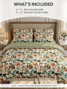 1个/2个印花枕套，不含枕芯，绿色植物印花，日常使用的聚酯纤维，柔软亲肤，舒适面料，家居纺织品，适用于客厅、卧室、户外、沙发装饰，通过Oeko-Tex认证 - 彩色 - 查看 3