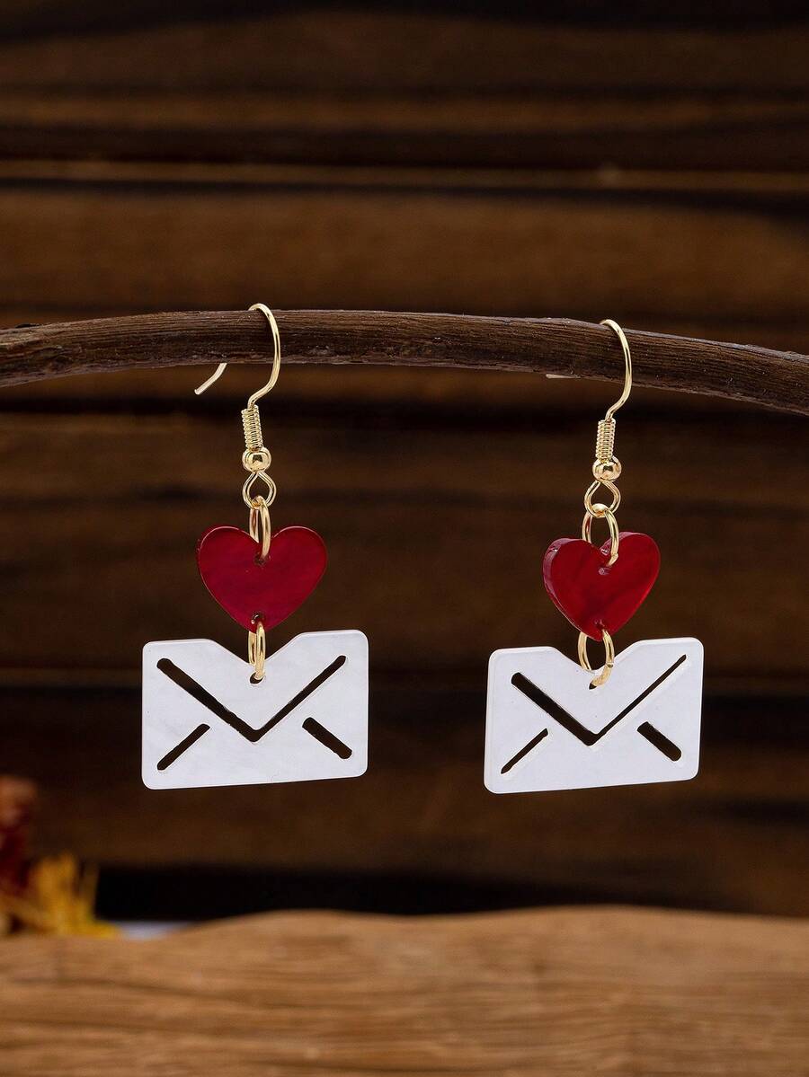1对女士心形亚克力吊坠耳环，精致可爱，红白配色，适合夜店、派对和日常佩戴 - 彩色 - 查看 1