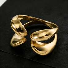 1pc Personalized Avant-Garde 18K Gold Curved Star Shaped Stainless Steel Ring For Men, Fashionable Metal Accessory Suitable For Daily Wear And Parties - Gold - View 5