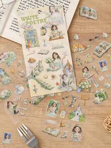 1pc Flat Sticker, Cartoon Adventure Series, Diary Stickers Cartoon Character Stickers, Pet Diary Material Stickers - Multicolor - View 3