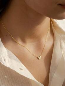 1Pc Custom Engraved Heart Pendant, Special Date Necklace, Personalized Love Pendant, Engraved Love Necklace, Name And Date Jewelry Gift For Her - Yellow - View 4