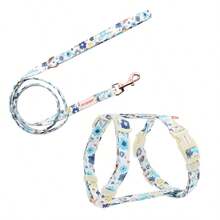 PETDORA Soft & Adjustable Pet Harness & Leash Set, Suitable For Small Dogs & Cats - Blue and White - View 10