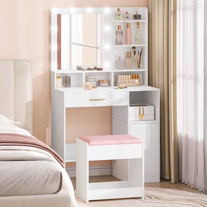 HEXCELEN Sgabello da toeletta, sgabello imbottito con piedini antiscivolo, per spogliatoio, camera da letto, ingresso, rosa