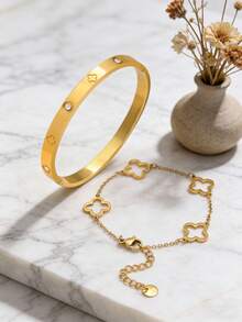 复古优质不锈钢锆石花朵首饰手链和手镯套装，适合女性情人节、妈妈、母亲、母亲节、礼物