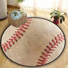 1pc Faux Wool Baseball Pattern Round Area Rug, Non-Slip Washable Carpet For Coffee Table, Office Desk, Bedroom, Living Room, Game Room - Multicolor - View 5