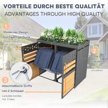 Bin No. 4 With Planted Roof, Capacity 120 - 240 Litres, Wooden Slate Door With Extension Options, Storage Bin, Waste Bin (Product Without Integrated Bin) - Grey - View 2