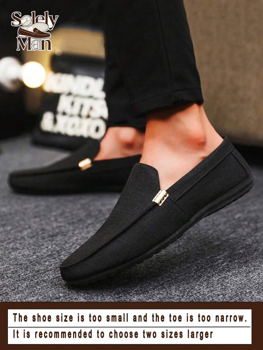 男士乐福鞋新款休闲鞋百搭莫卡辛鞋一脚蹬渔夫鞋休闲布鞋平底船鞋黑色正装皮鞋（尺码偏小偏窄，请订购大2码） - 黑色 - 查看 1