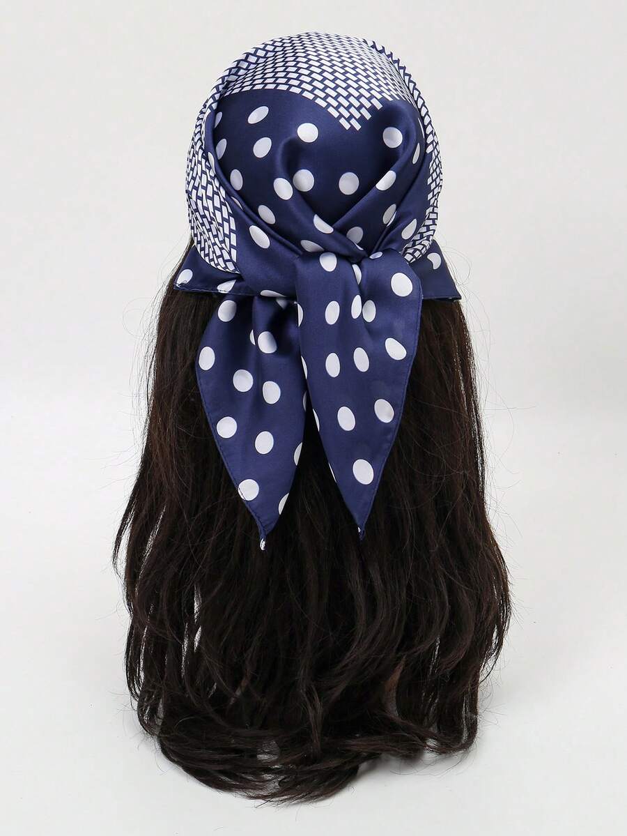 وشاح كاجوال للنساء بطبعة هندسية ونقاط بقطر 70 سم - متعدد الألوان - مشاهدة 1