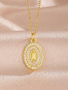 1件时尚流行经典复古十字架圣母玛利亚月亮吊坠项链，适合日常佩戴，珠宝配饰，耶稣升天节及基督教宗教礼物。