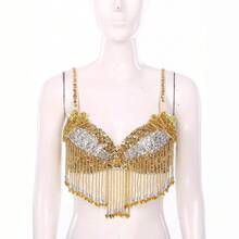 女士亮面肚皮舞文胸上衣，流苏文胸上衣，适合万圣节主题派对舞台表演 - 彩色 - 查看 11