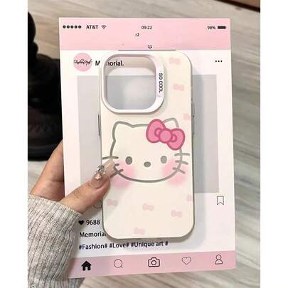 Sanrio 1个时尚创意Hello Kitty手机壳，三丽鸥出品，防水防震，蝴蝶结装饰，害羞的Hello Kitty，“So Cool”字样，动漫风格，闪亮夺目，可爱时尚，兼容苹果17系列、11/12/12 Pro、13/14/15、13 Pro/14 Pro/15 Pro、12 Pro Max/13 Pro Max/14 Pro Max/15 Pro Max、16、16 Pro、16 Pro Max、17、17 Pro、17 Pro Max手机壳
