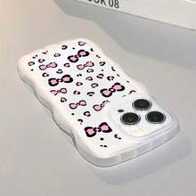 1个透明波浪形保护手机壳，豹纹蝴蝶结装饰图案，适合日常使用，兼容 17 Air/17 Pro/17 Pro Max/17/16e/16/15/14/13/12/11/X/XR/8/7和Galaxy A14/A15/A54/S24/S24 Ultra系列