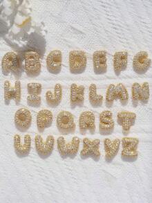 26pcs A-Z CZ Zirconia Letter Pendant Necklace, Punk Style Personalized Initial Necklace, Stainless Steel Hiphop Jewelry - Gold - View 3