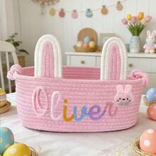 定制手工椭圆形收纳篮,兔耳朵礼品篮/装饰篮,家居装饰,礼品包装篮,复活节礼物,送给家人,衣橱收纳整理篮 - 彩色 - 查看 22