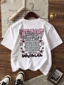 1pc Girls Casual Graphic Round Neck Short Sleeve T-Shirt, Summer Student Youth Apparel - Colorful English Letter Portrait Print T-Shirt Brings Joy And Happiness To Every Child! - White - View 3