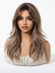 Tóc giả xoăn gợn sóng thanh lịch dành cho nữ, 100% sợi Tang dài, độ dài trung bình có mái, mô phỏng da đầu, mật độ 150%, lưới hoa hồng mềm mại, chịu nhiệt, nhiều kiểu tạo kiểu. - Màu dương cầm - Xem 2