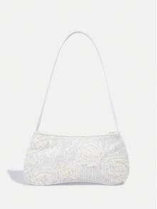 1pc Girl's New Fashion Sequin Elegant Shoulder Bag, High-End Baguette Bag, Fashionable Floral Sequin Baguette Bag, Evening Clutch, Wallet, Coin Purse, Black, White, Pink, Gold, Silver, Suitable For Daily, Party, Travel, Ideal Gift - Multicolor - View 9