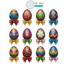 10pcs Easter Egg Yard Stakes, Colorful Patterned With Bow Design, Outdoor Lawn Path Decor Set - Multicolor - View 6