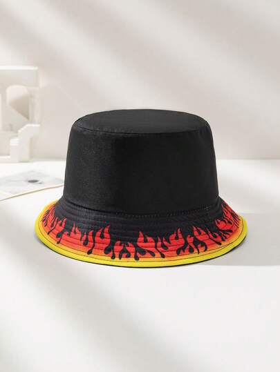 1pc Women's Fashionable Reversible Flame Pattern Bucket Hat, Suitable For Spring, Summer, Autumn Daily Wear