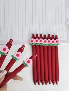 6支红色按动式圆珠笔，细尖 - 适用于学校、办公用品、浪漫书写、婚礼宾客签名册、情人节礼物 - 彩色 - 查看 4