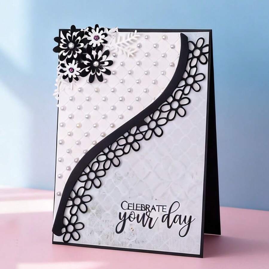 Creative Flower Cutting Dies, DIY Scrapbooking Album And Embossing Stencil, Greeting Card Making Tool, Card Paper Cutting Crafts ,Gift Card Making Template Die Cuts. - Silver - View 1