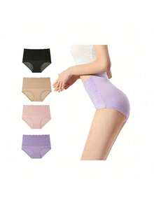 4 Pieces, Women's Plus Size Lace-Trimmed Underwear, Elegant And Comfortable Loose Briefs, High Waist And Seamless Breathability, 150kg Can Be Worn By Middle-Aged And Elderly Women - 混合顏色 - 查看 3